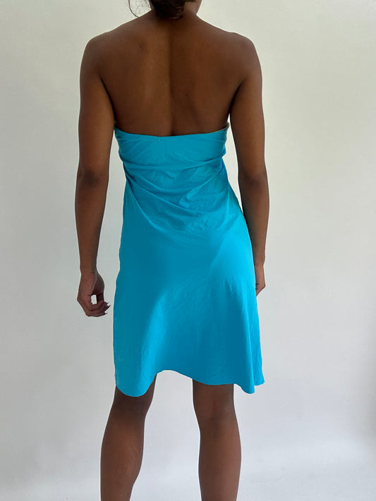 zara larsson drop | small blue halterneck midi dress