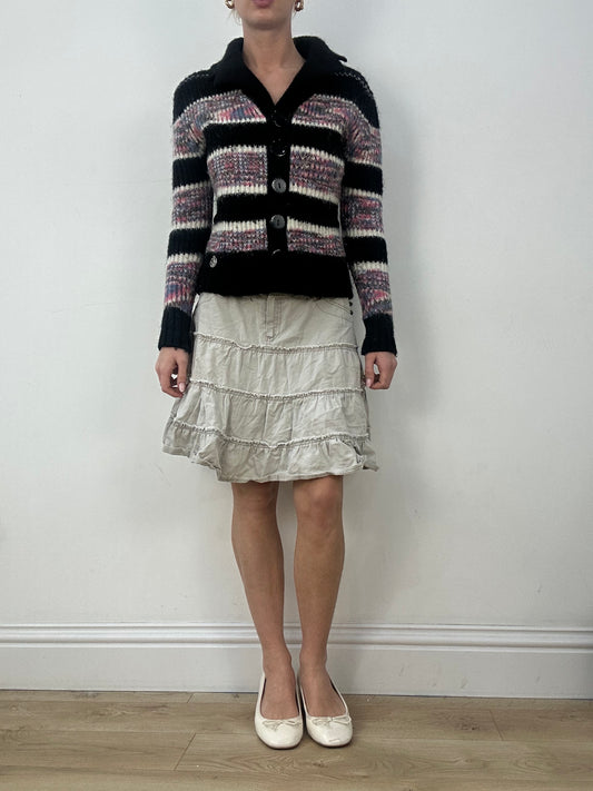 countryside | small black and purple striped knitted cardigan