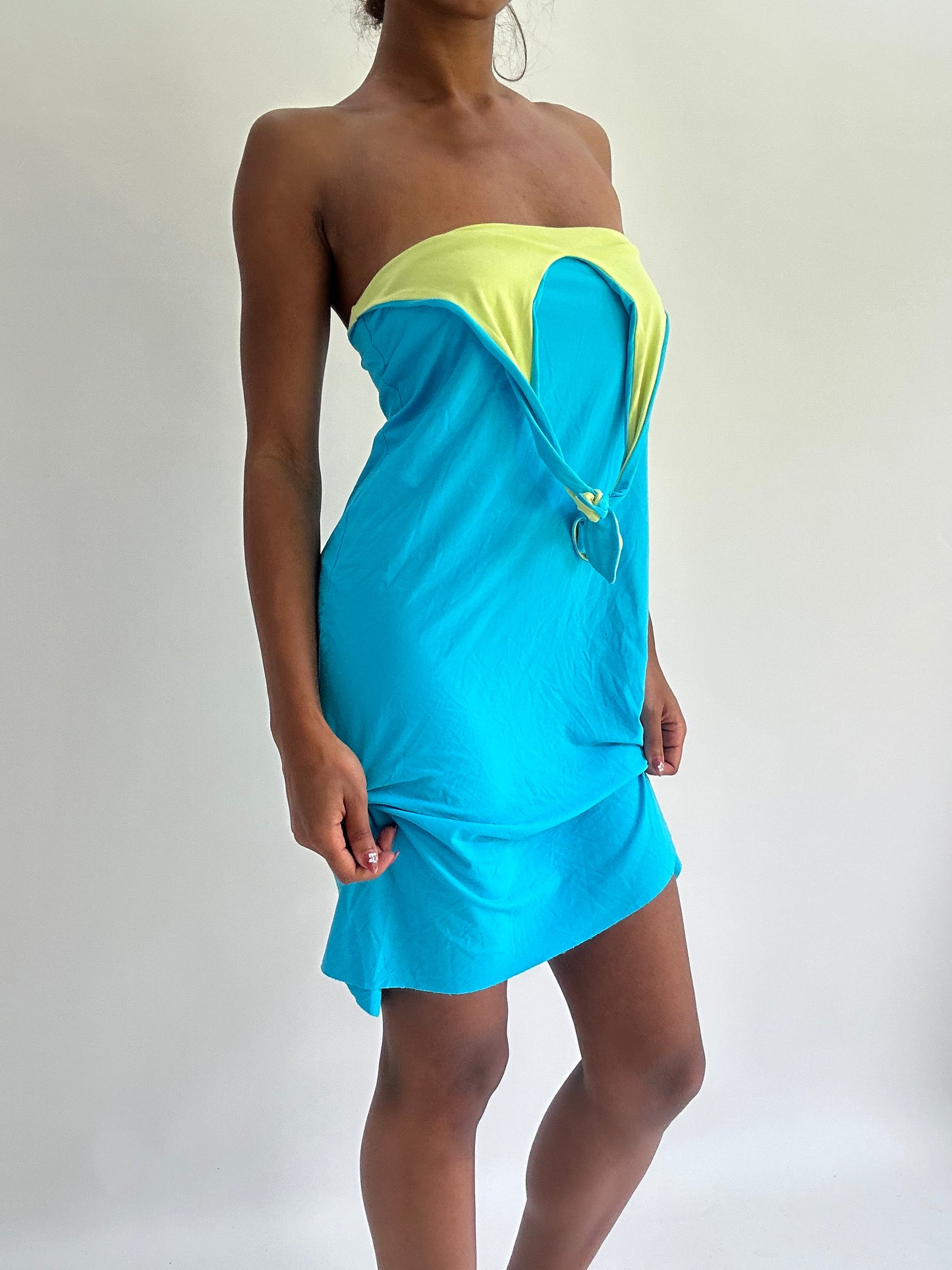 zara larsson drop | small blue halterneck midi dress