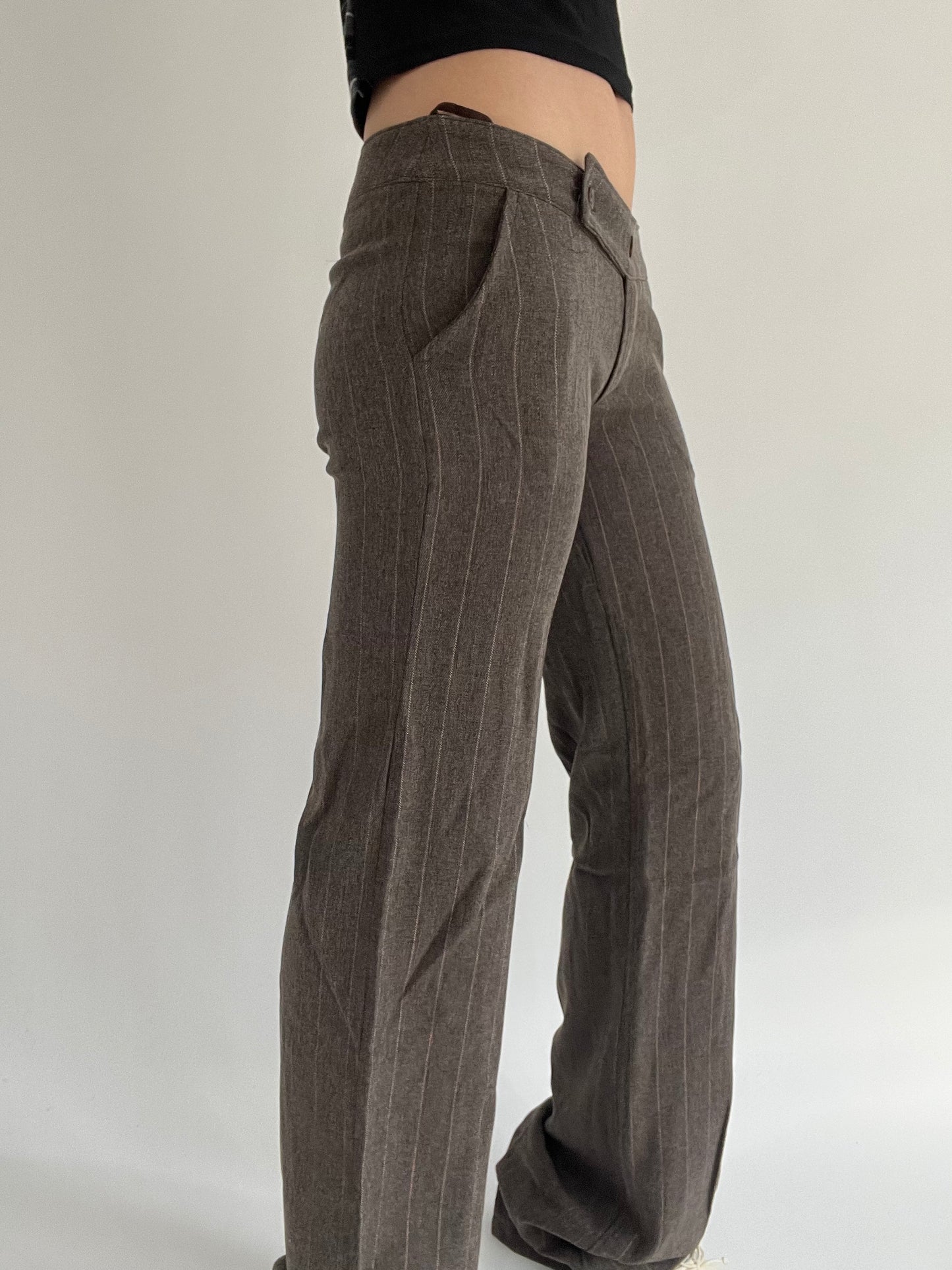 ‼️ | brown pinstripe trouser with brown details