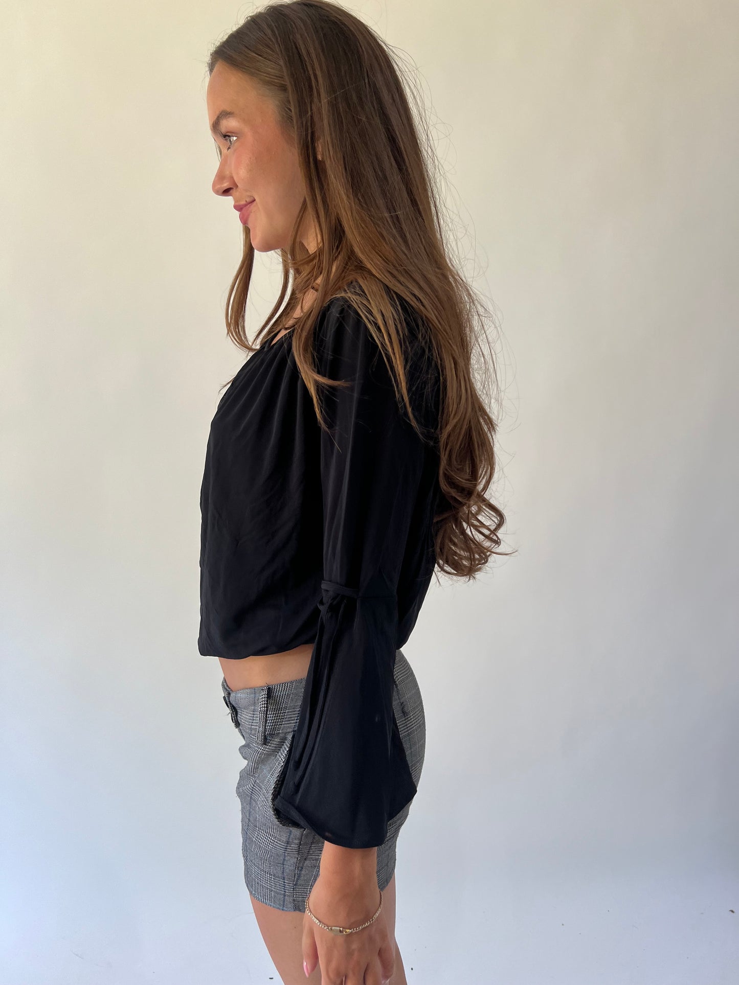 back to school drop | medium black sheer off the shoulder top