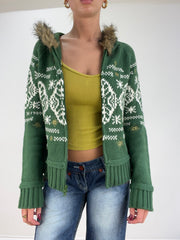 st patrick’s day | medium green knitted argyle print dual zip jumper