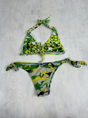 GIRLBAND DROP | small green floral halterneck bikini set