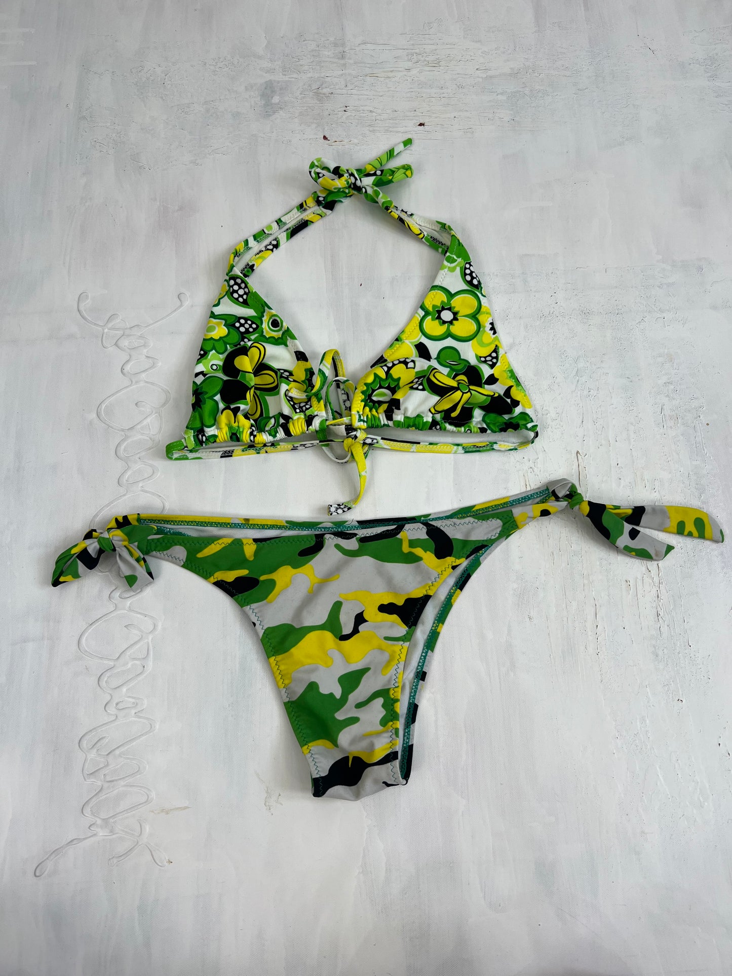GIRLBAND DROP | small green floral halterneck bikini set