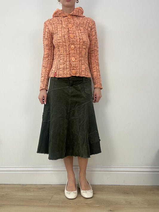 countryside | medium khaki corduroy flowy midi skirt