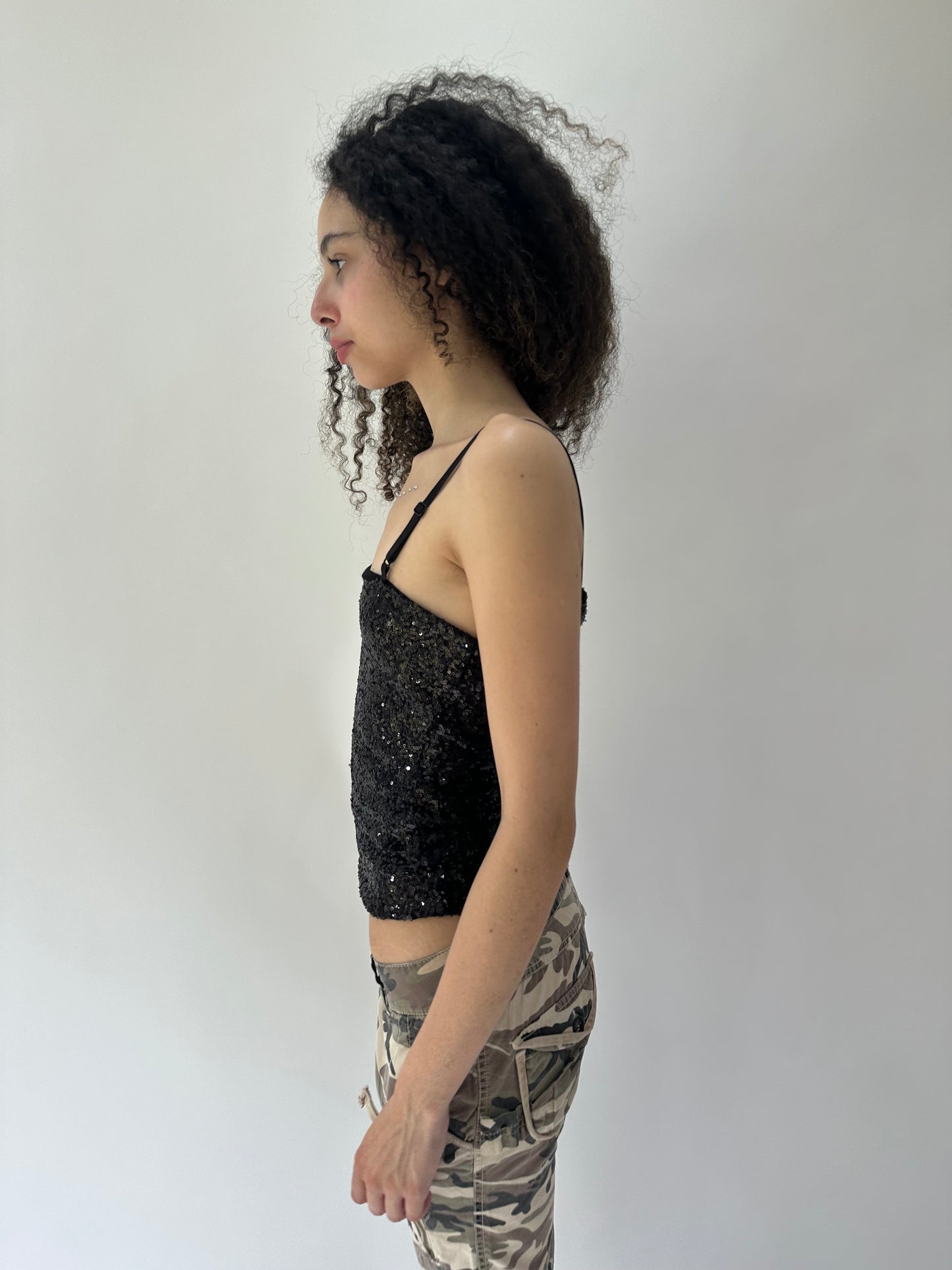 festival drop | small black sequin cami top