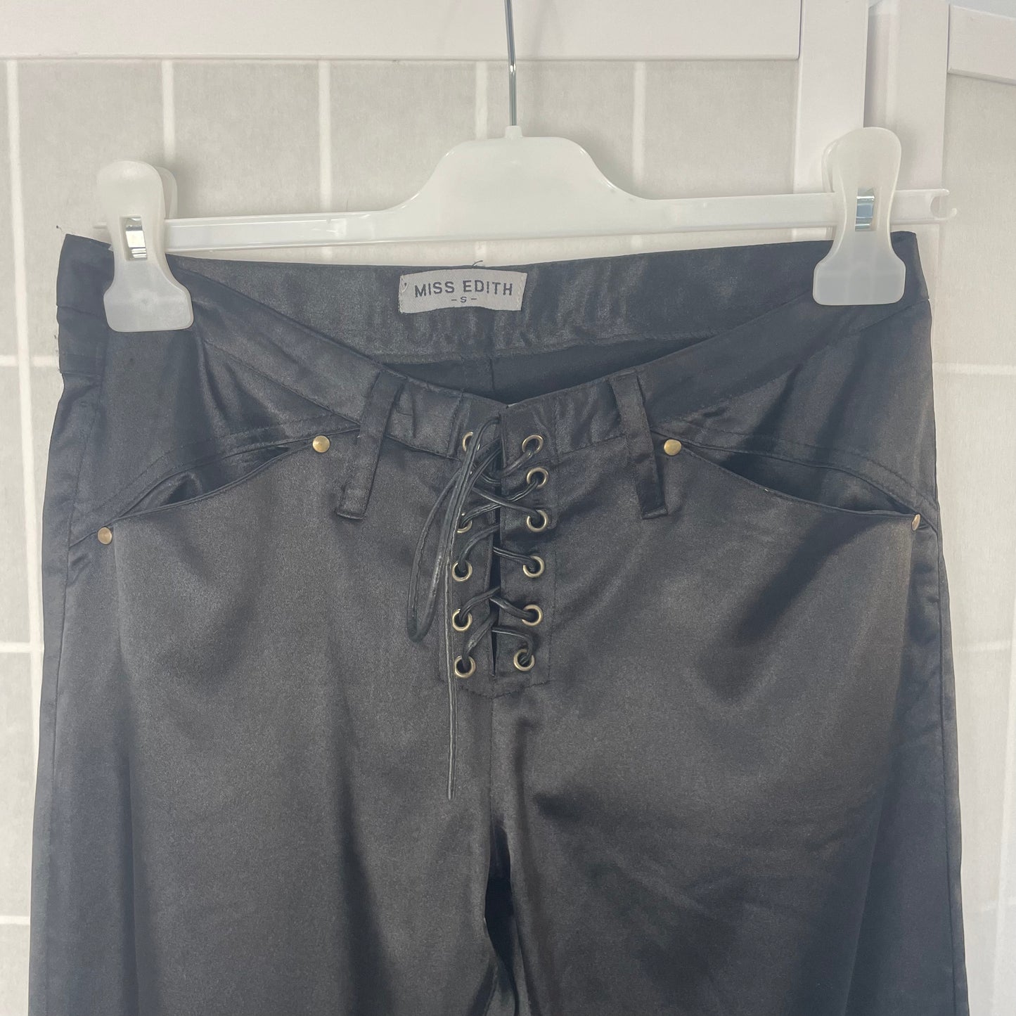 OLIVIA RODRIGO DROP | xs black satin flared trousers