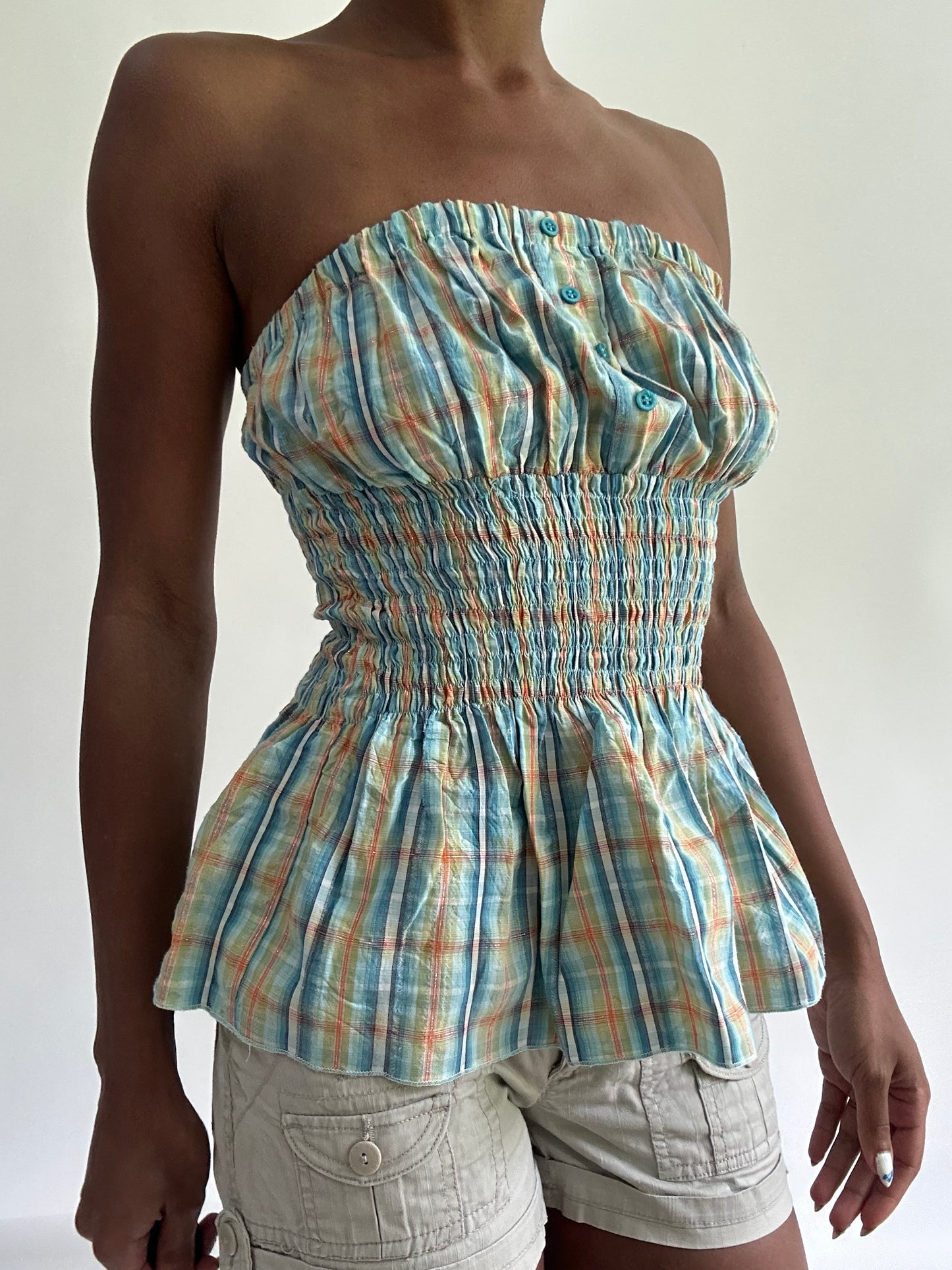 sailor drop | small blue and orange ruched bandeau top
