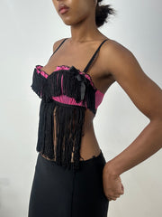 BEST PICKS | medium black and pink fringe bra and underwear set