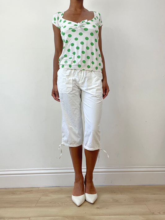 vintage edit twenty-six | small white and green short sleeve top with polka dot print