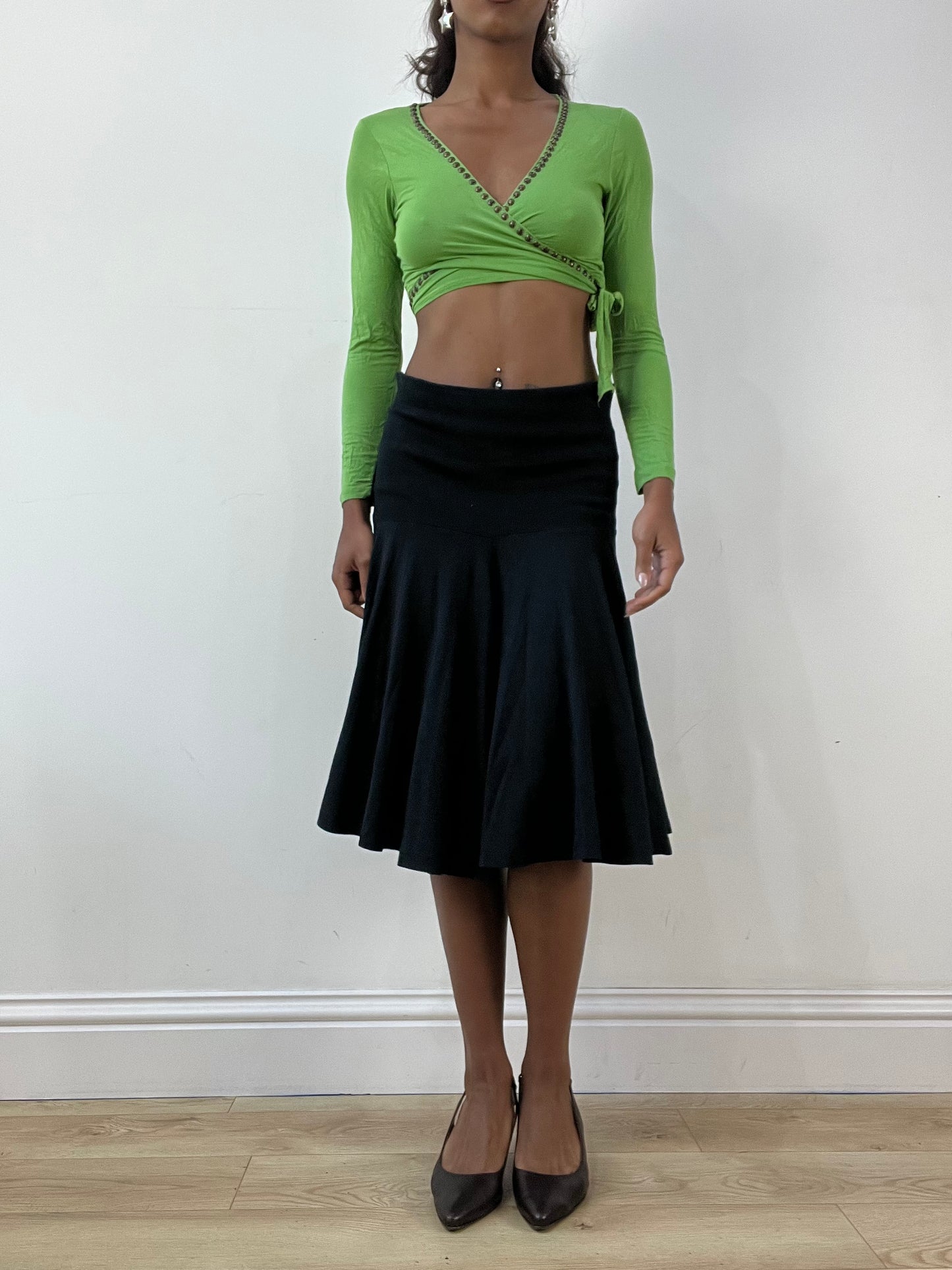 BEST PICKS | extra small black midi skirt with foldover waist