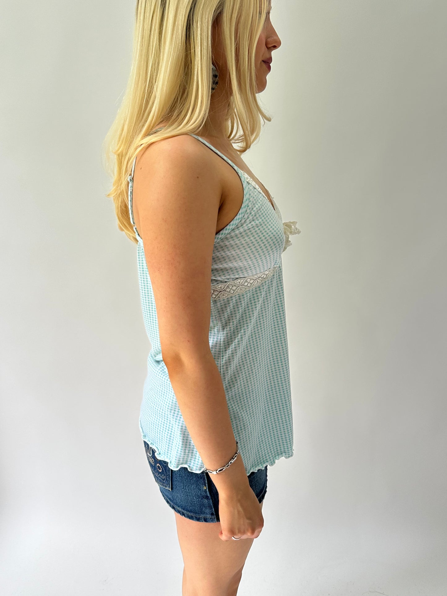 sailor drop | small blue and white gingham cami top