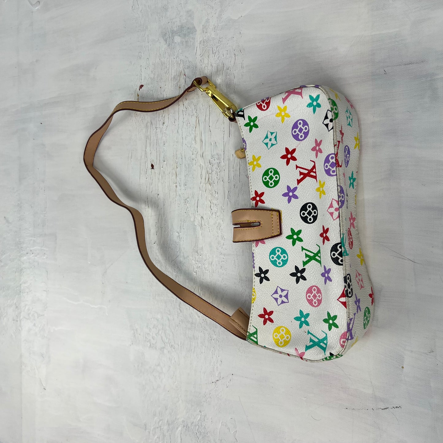 MODEL OFF DUTY DROP | white shoulder bag with multicoloured monogram print