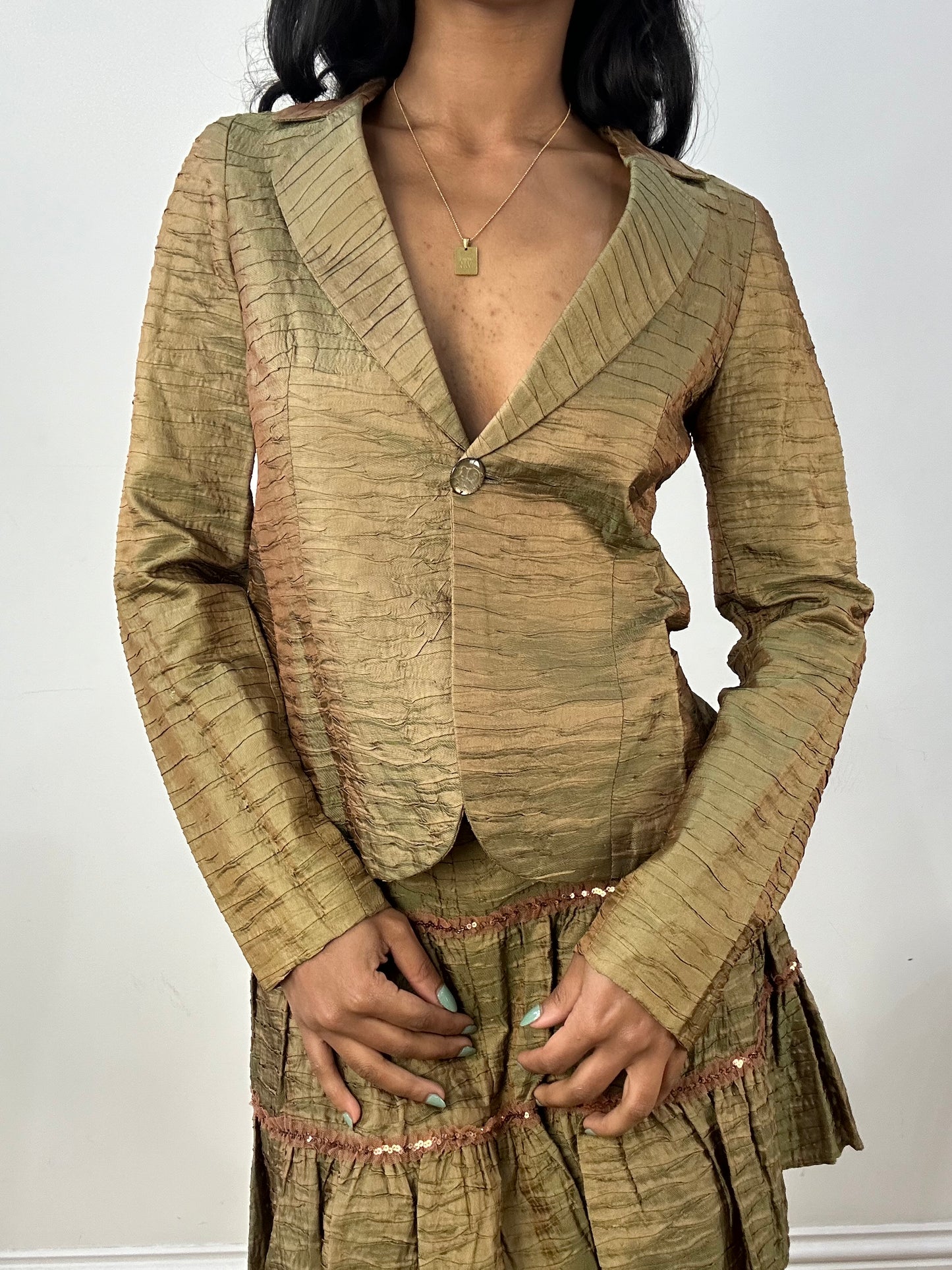 BEST PICKS | medium green iridescent skirt & blazer set