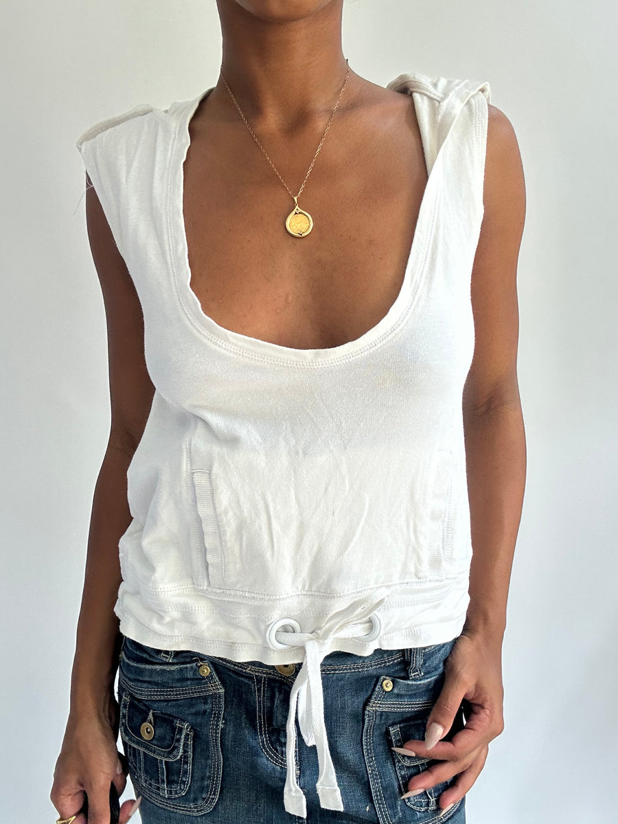 summermaxxing drop | small white puma sleeveless hooded top