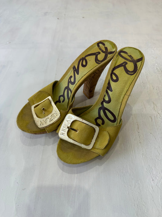 ⭐️BEST PICKS | UK 3 green replay wedge heels with white logo buckle