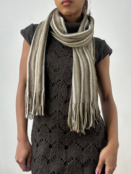 BEST PICKS | brown and white striped knit tassel scarf