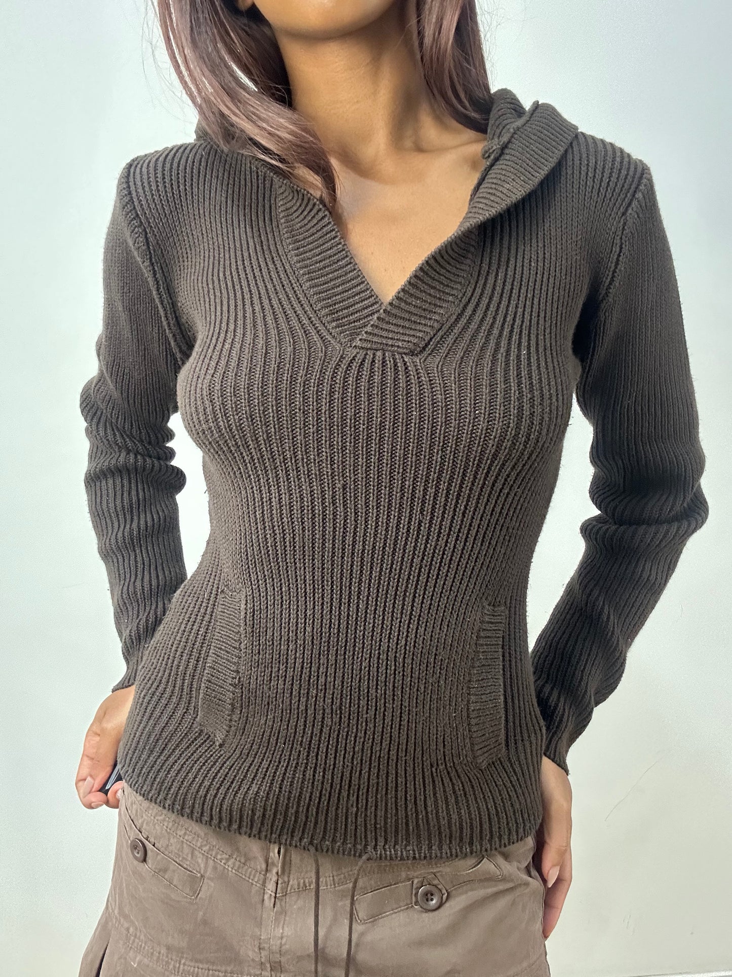 vintage edit thirty-three | small brown ribbed hooded top