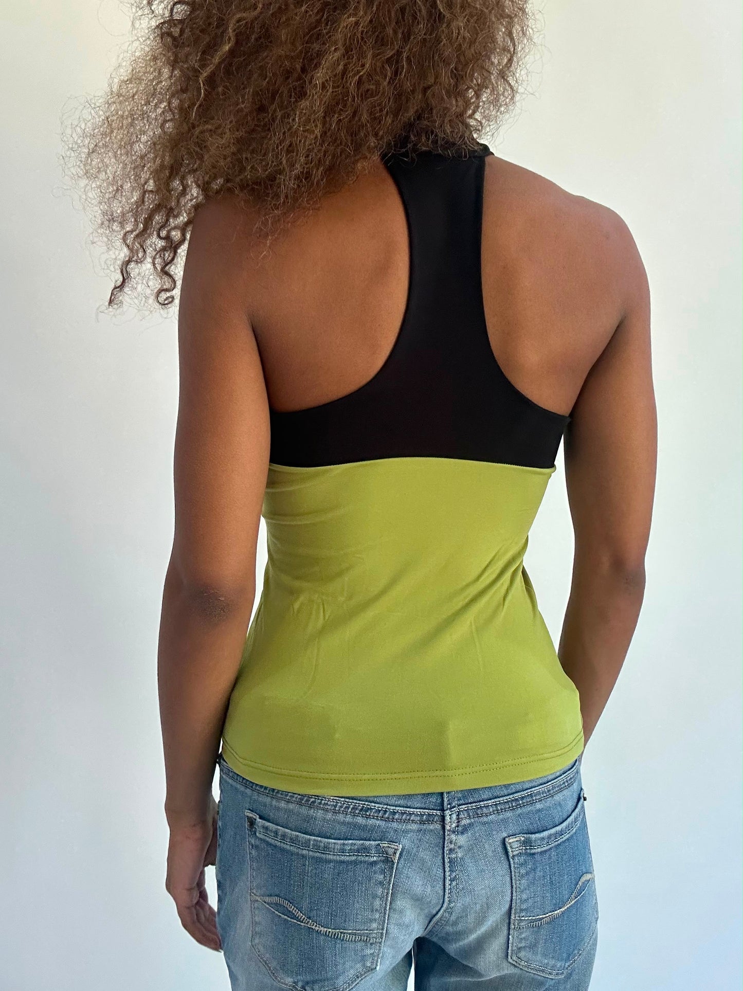 ‼️ | small green high neck top with black panel detail