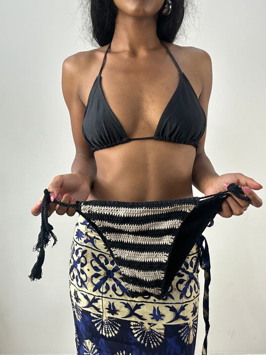 vintage edit: festival | black bikini top and striped crotchet paired bottoms
