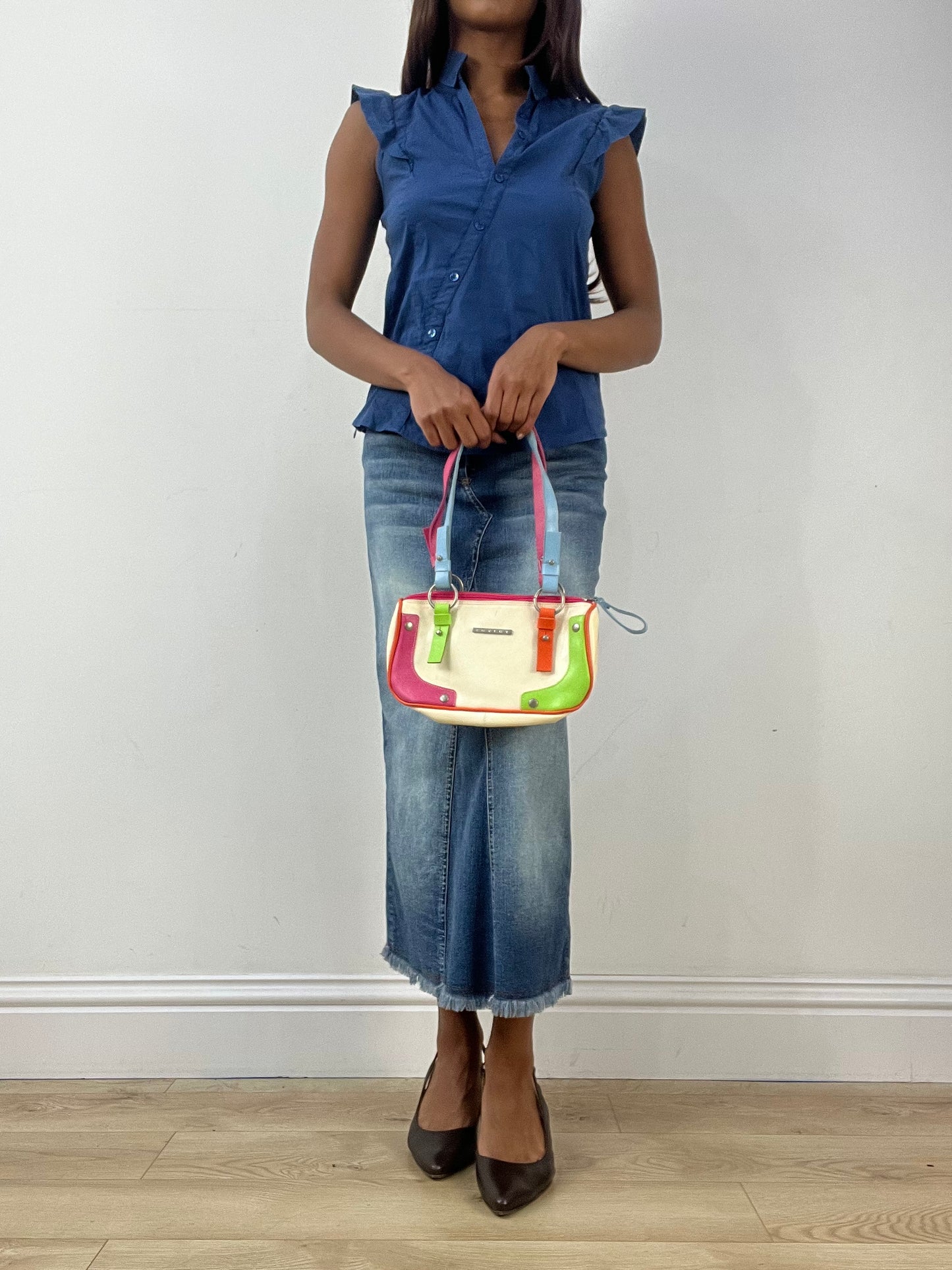 vintage edit thirty-three | white mini shoulder bag with multi colour straps