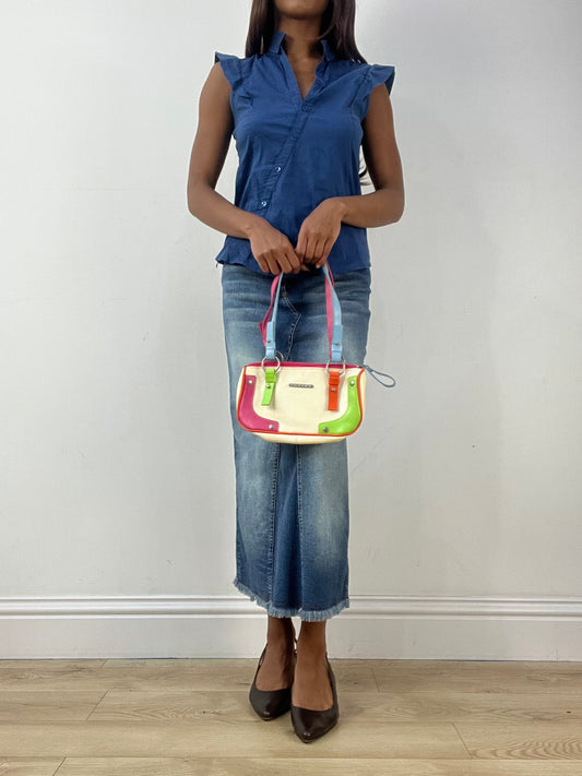 vintage edit thirty-three | white mini shoulder bag with multi colour straps