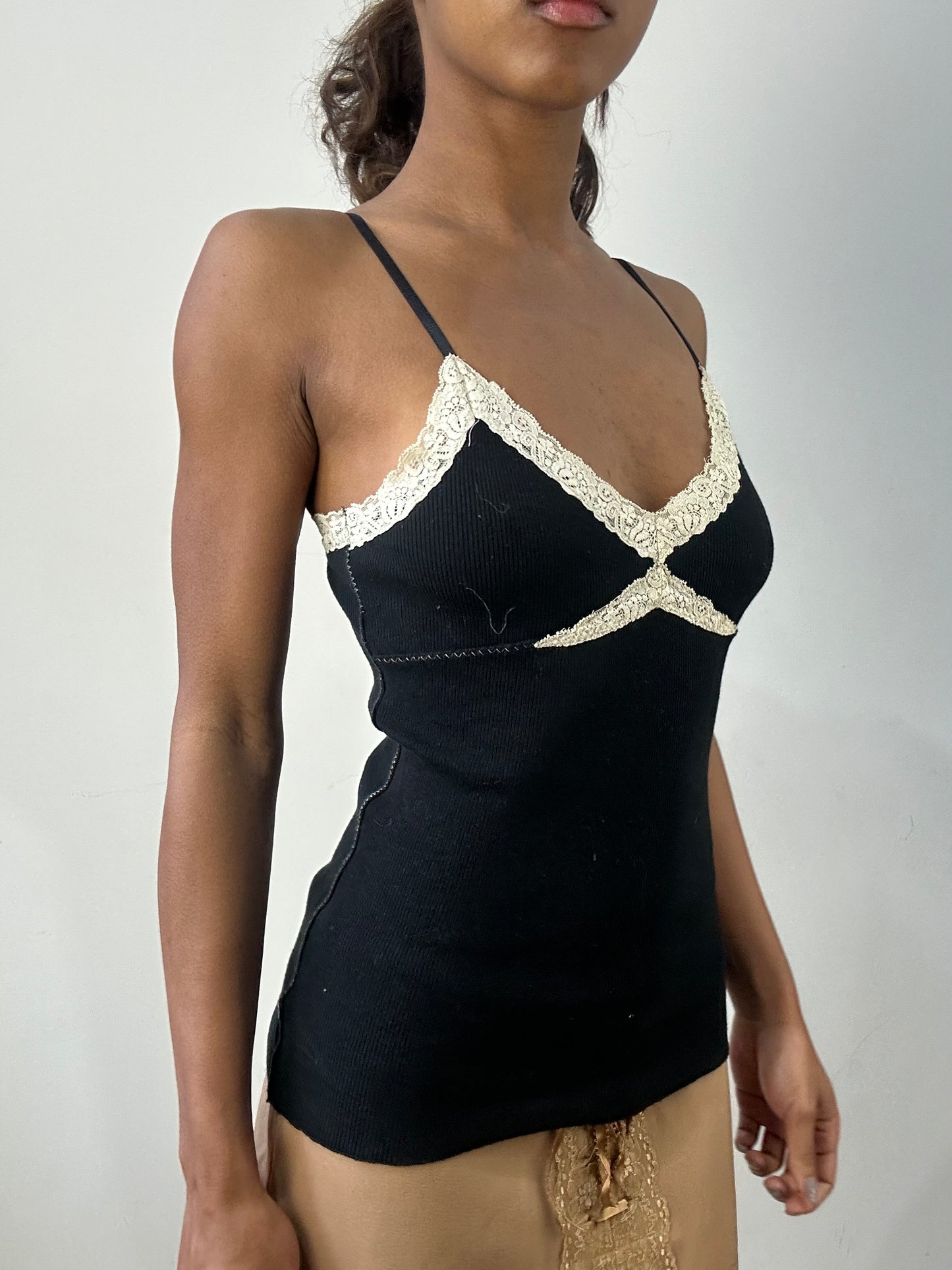 romantic grunge edit | small black cami top with lace trim detail