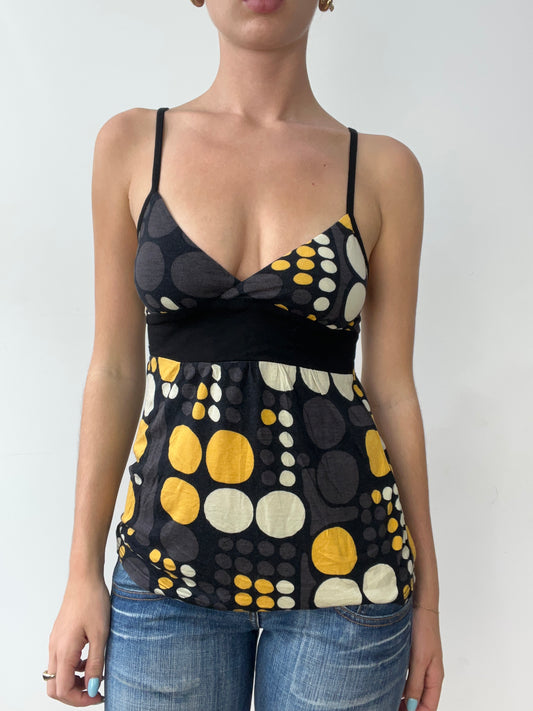 vintage edit thirty | small yellow and grey cami with polka dot print