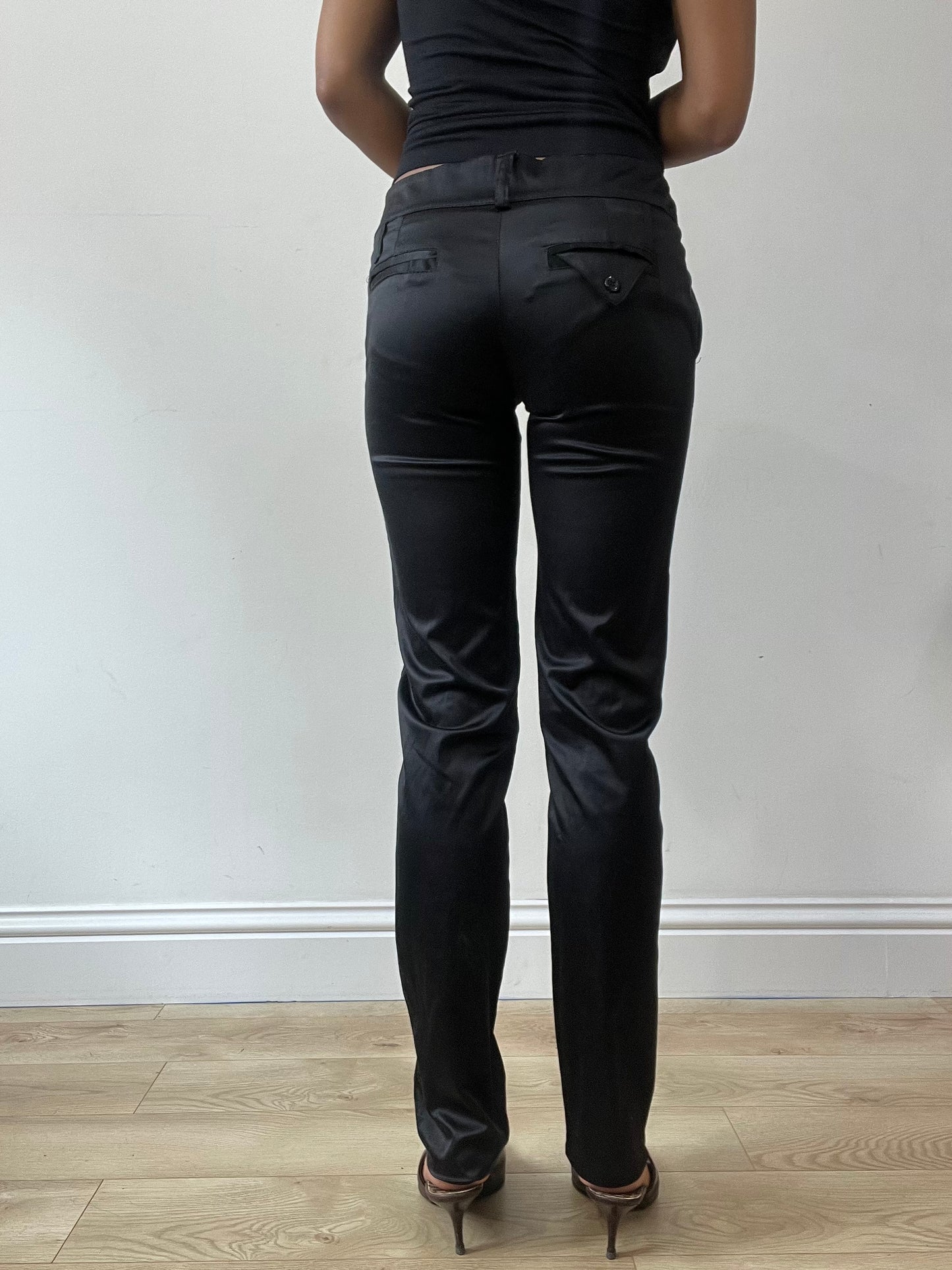 vintage edit thirty-one | small black satin style straight leg trousers