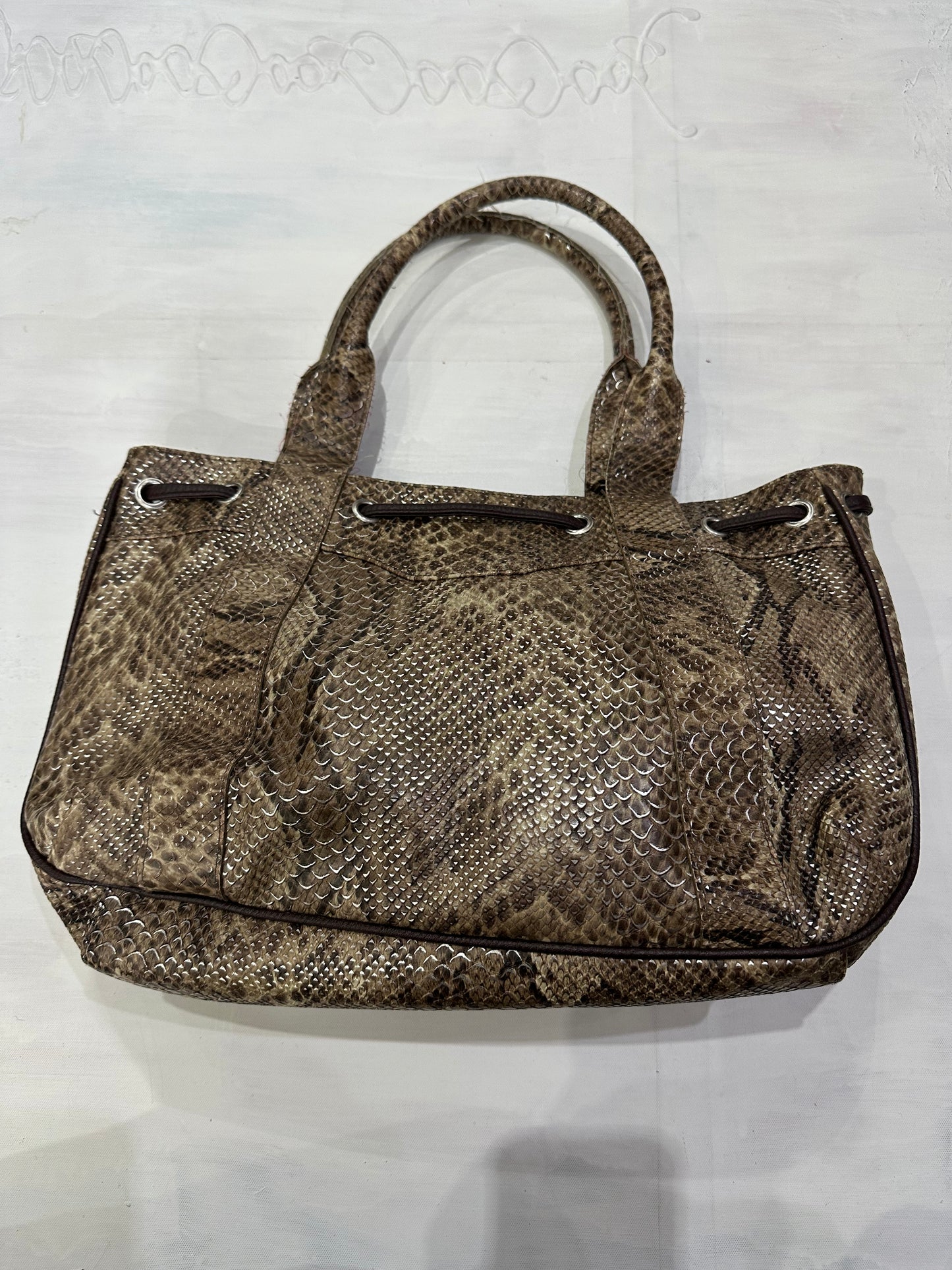 vintage edit thirty-five | brown faux snake print shoulder bag