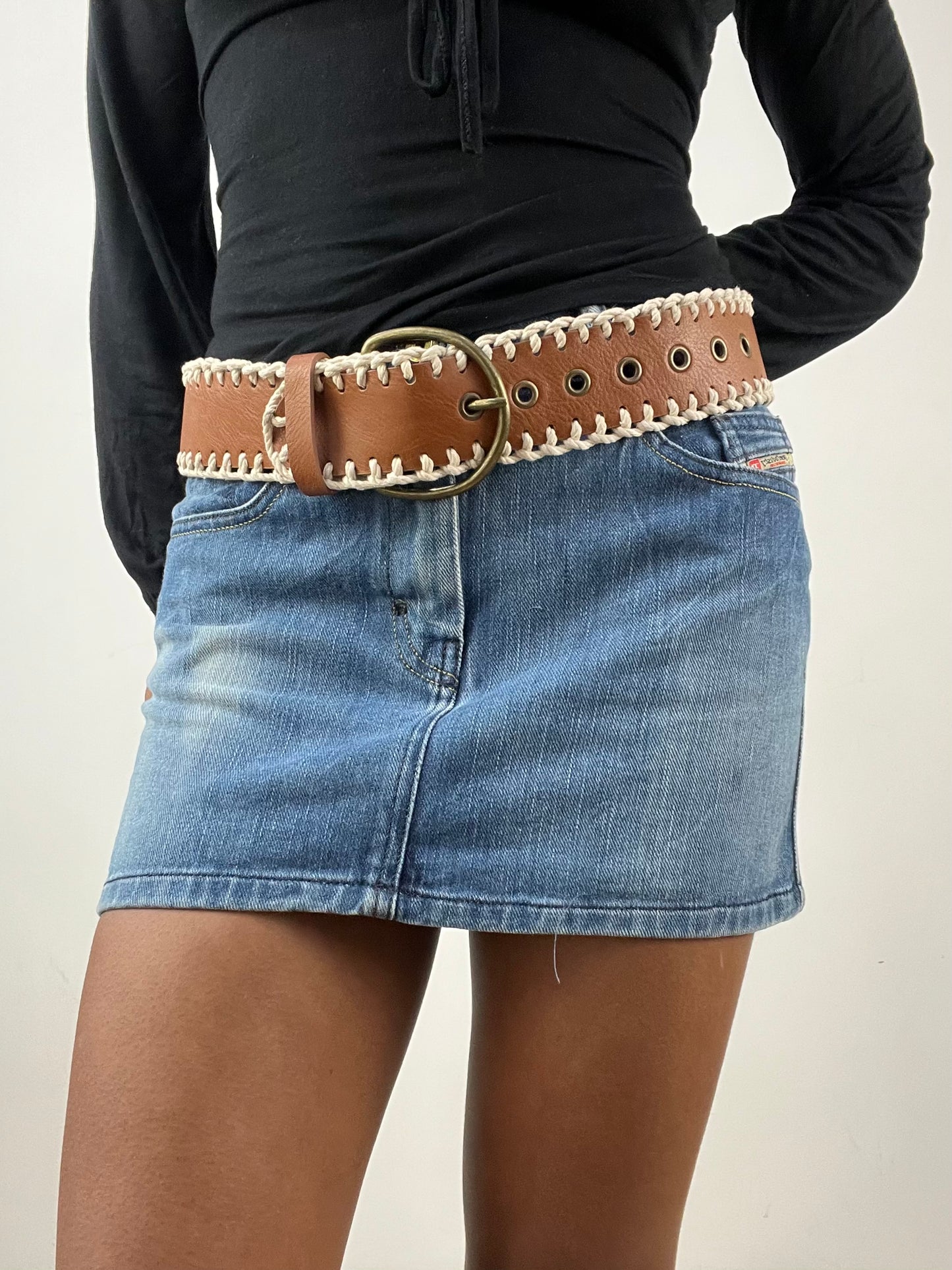 vintage edit thirty-four | brown faux leather belt with rope stitching