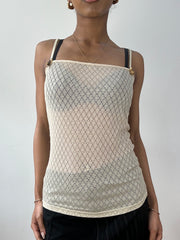 vintage edit fifteen | small beige sheer datch cami top with gold ribbons