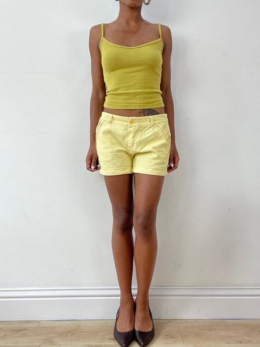 vintage edit twenty-nine | medium yellow mini shorts with pleated pockets
