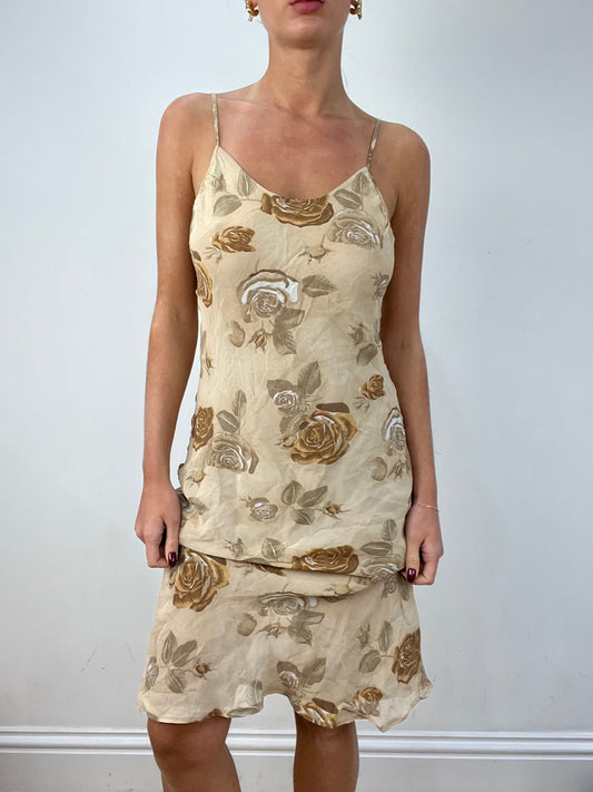 vintage edit twelve | small beige floral midi dress