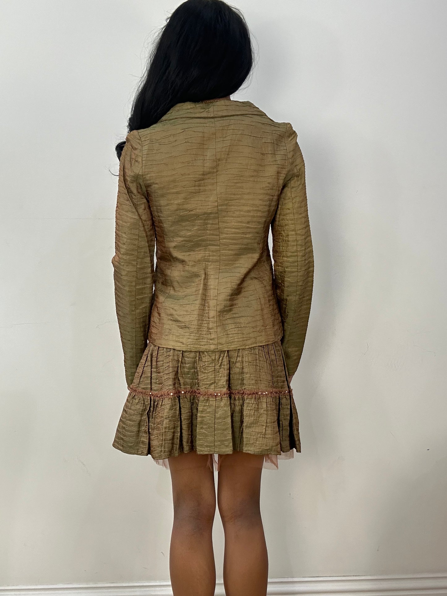 BEST PICKS | medium green iridescent skirt & blazer set