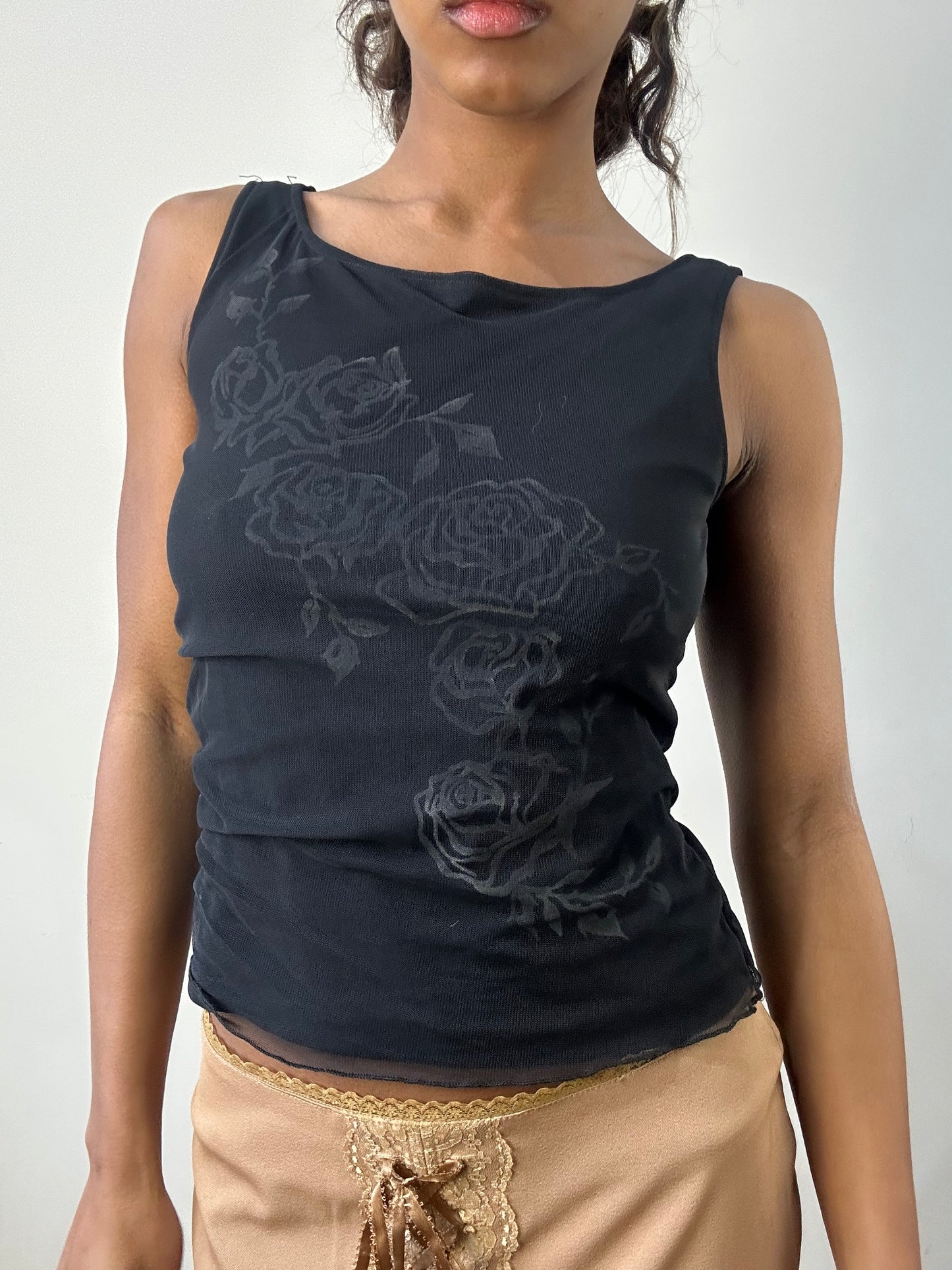 romantic grunge edit | small black mesh overlay floral top
