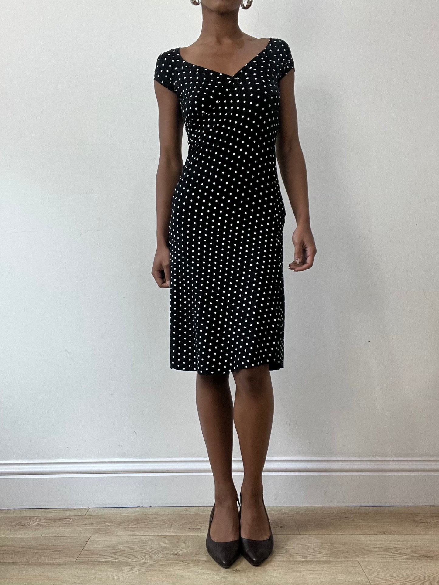 vintage edit thirty-one | small black midi dress with polka dot print