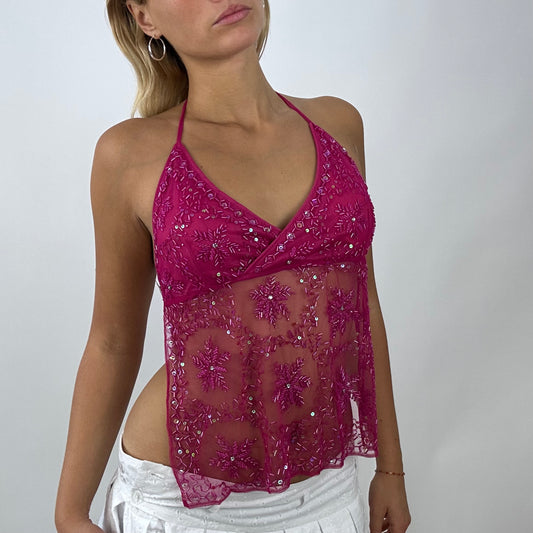 pink diamanté beaded snowflake backless top festival top