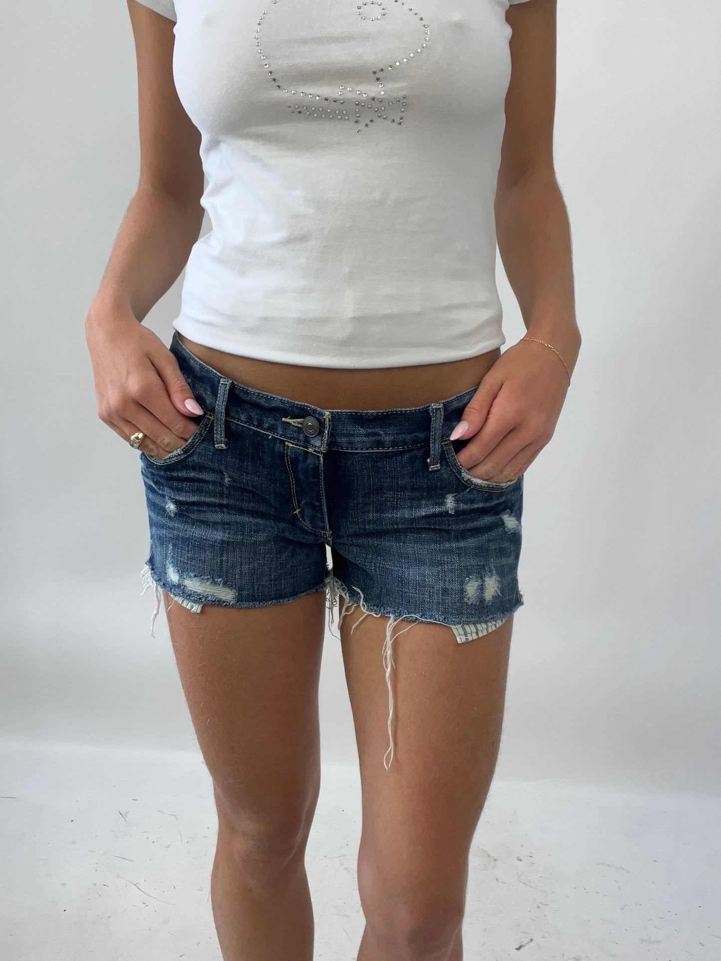 SUMMER SOLSTICE DROP | small dark wash denim blue abercrombie and fitch shorts