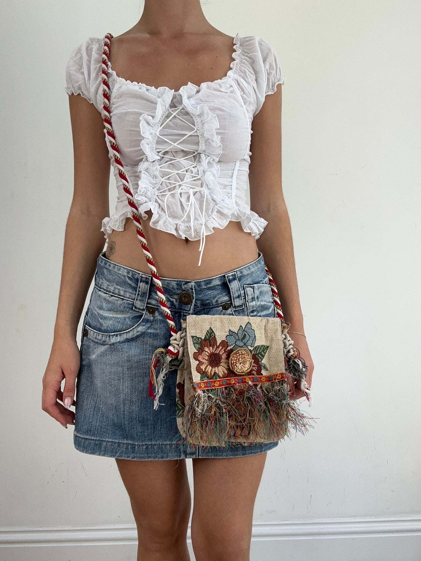 summer edit | red and cream crossbody bag with floral print