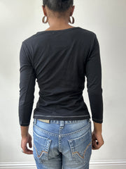 BEST PICKS | S码 黑色 3/4 length sleeve 上衣 配 花卉印花 刺绣