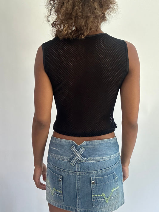 wag drop | small black crochet cropped tank top