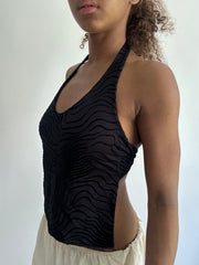 ‼️ | kleines schwarzes Neckenhals-Top mit Animal-Print-Muster
