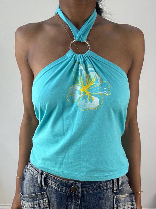 vintage edit eighteen | small blue halterneck top with flower print