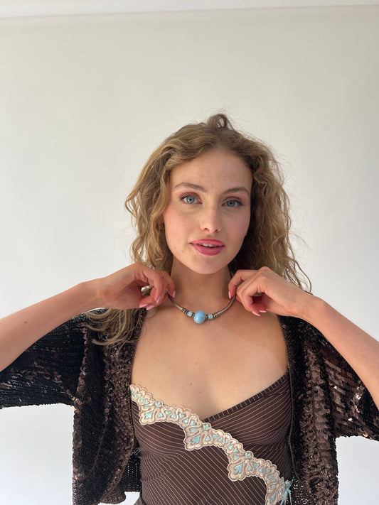 SATC drop | silver necklace with blue beads