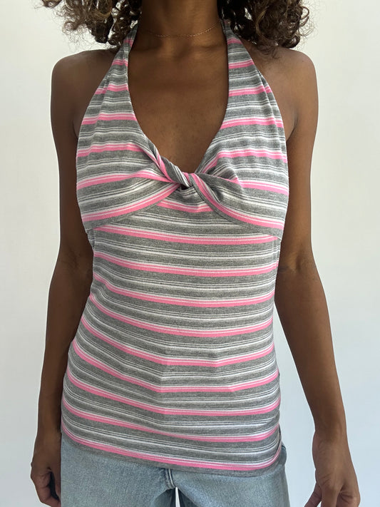 beach drop | small grey striped halterneck top