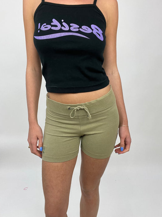 COCONUT GIRL DROP | medium green old label gap khaki shorts with floral embroidery