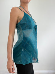 💻💚vintage edit twenty-two | medium blue cami top with halterneck detail