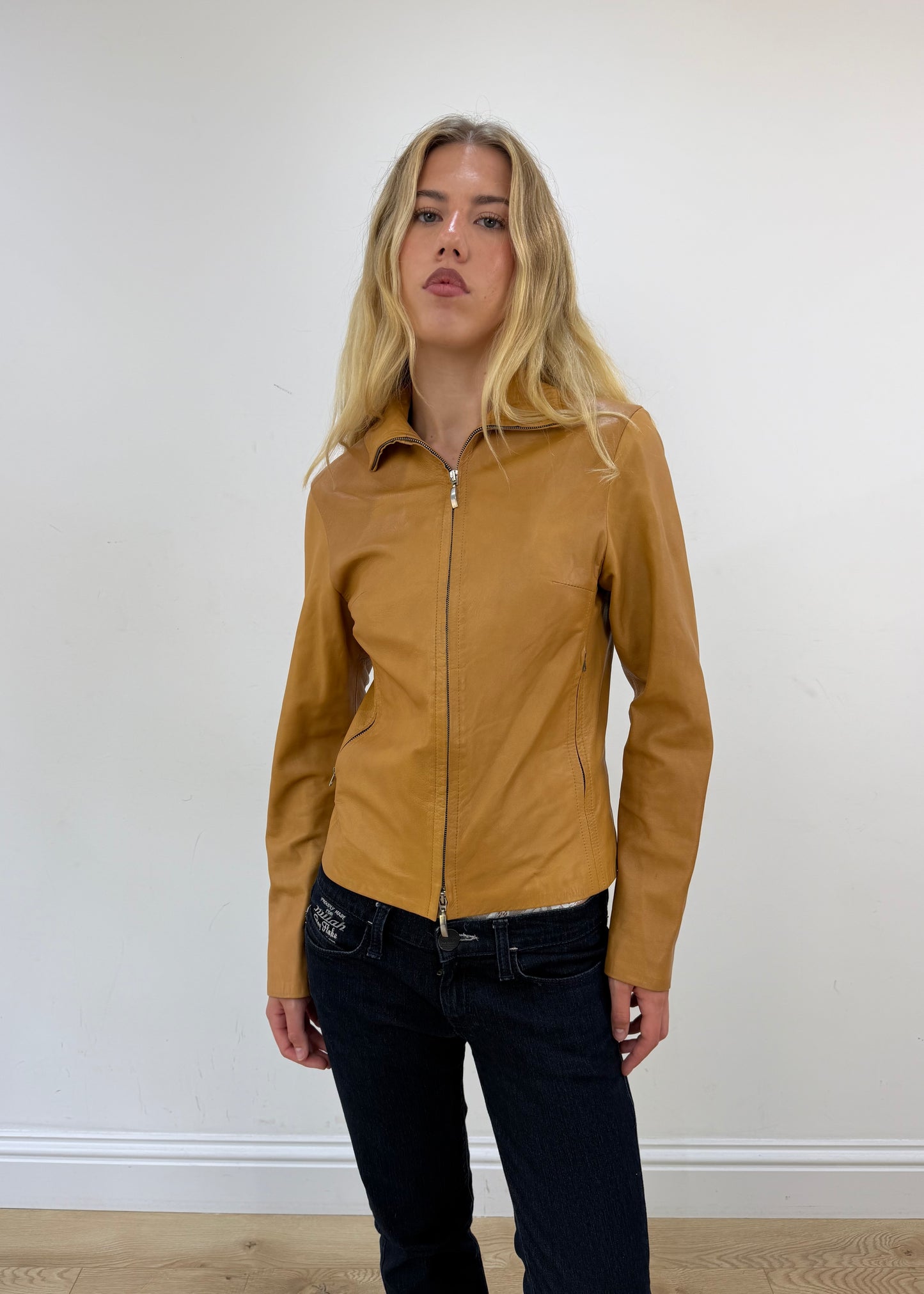 small tan faux leather jacket