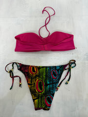 💻💚Vintage editar veintiuno | juego de bikinis de cuello tensado de banda rosa pequeño
